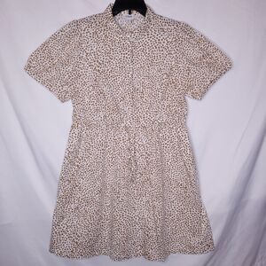 J Crew Mini Dress 12 Brown Spotted Collared